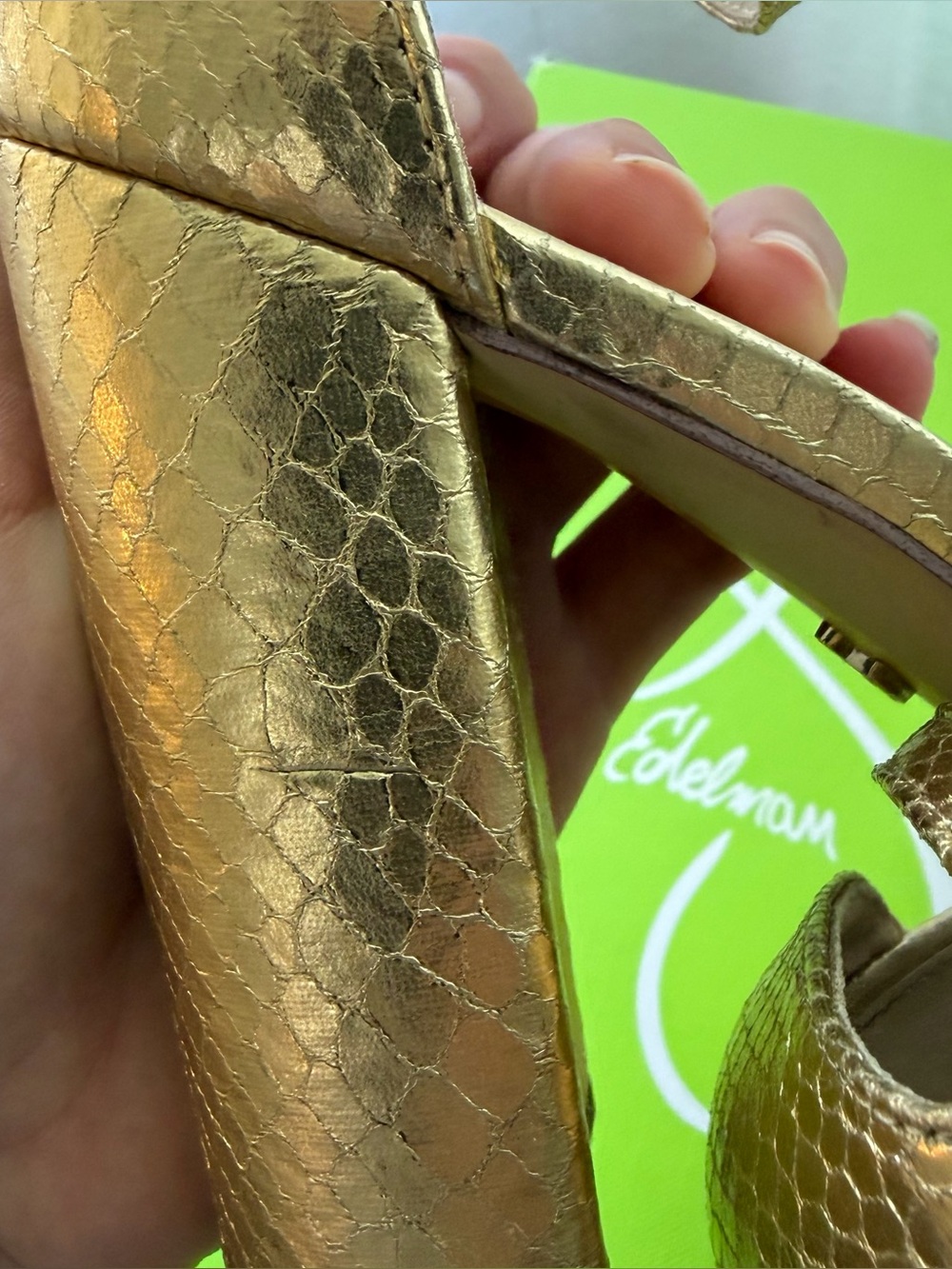 Sam Edelman Yaro Gold Snake Embossed Ankle Strap Sandals 7.5 M 38 - Picture 11 of 11